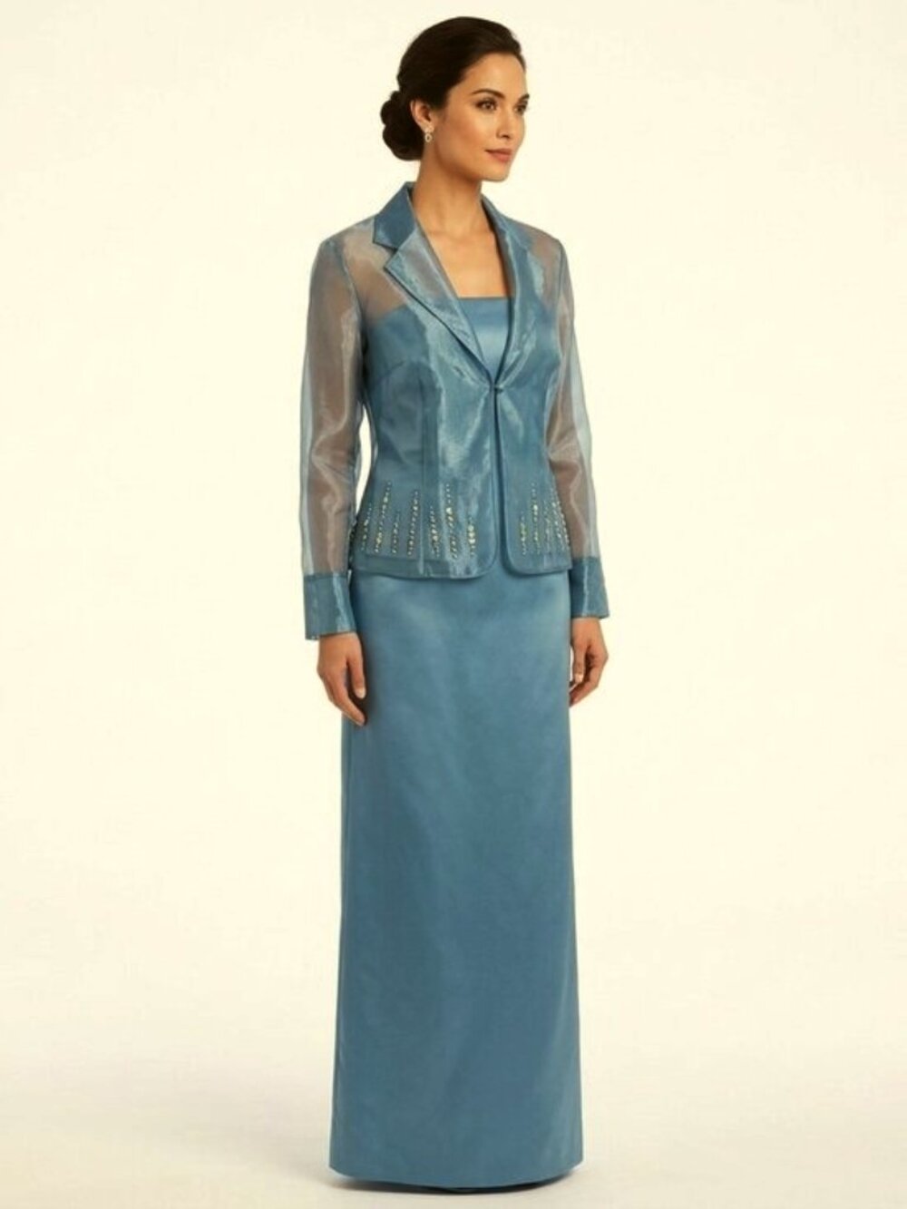 Oblique Satin & Organza Empire Waist Gown W/Jacket- Sz. 6/8